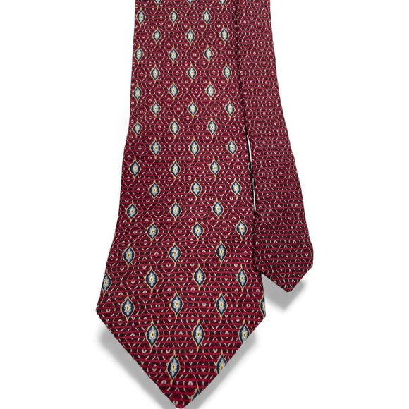 Nautica Silk Tie Geometric Burgundy Red Blue Gray - Picture 1 of 6